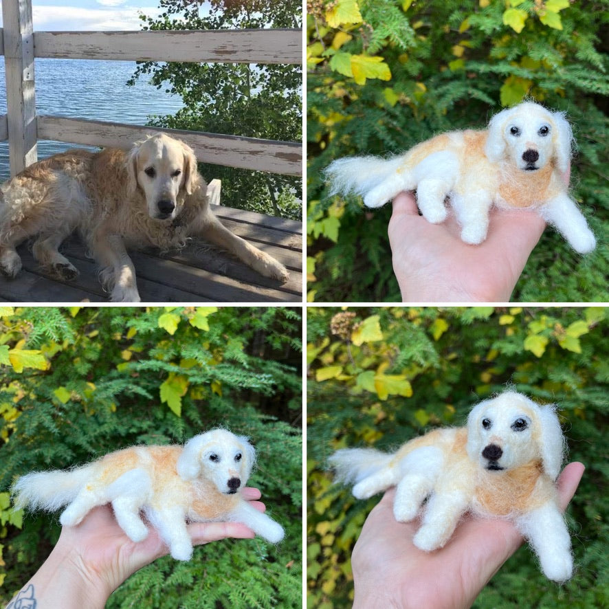 Needle felted pet portrait of a golden retriever