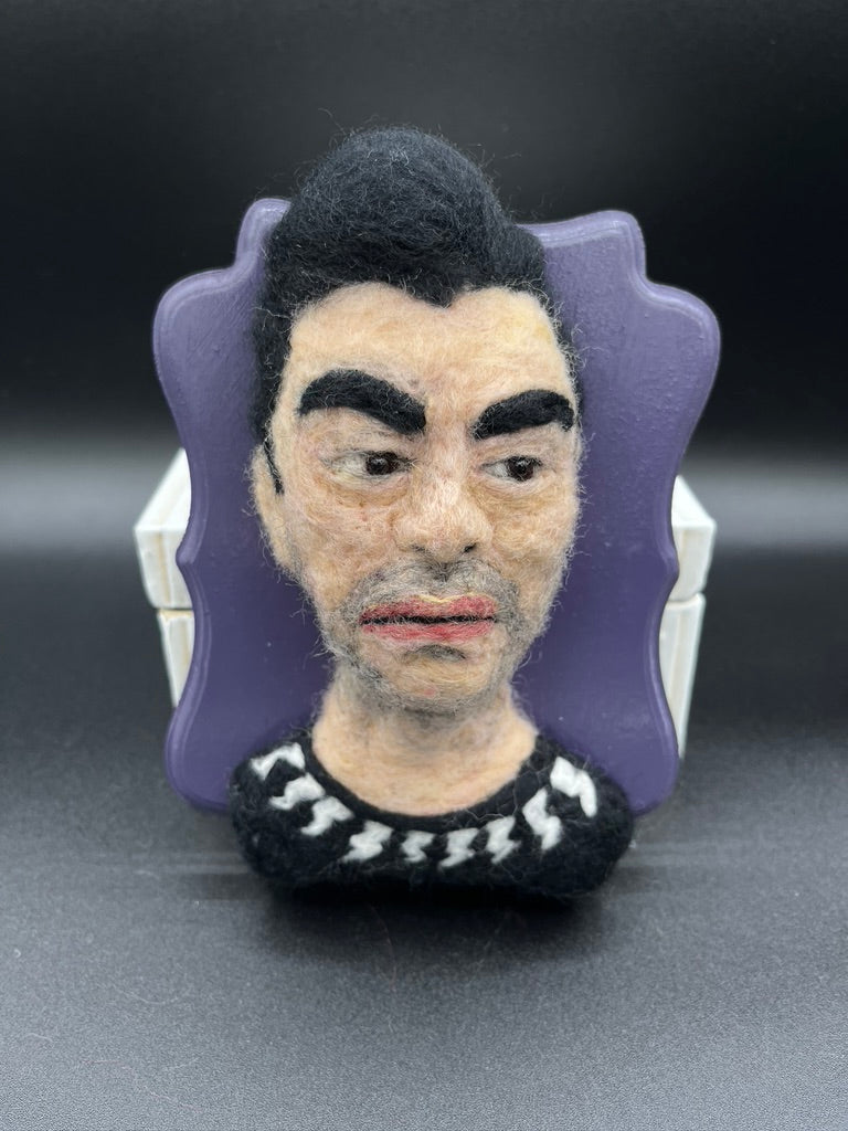 A custom needle felted portrait of David Rose from Schitt's Creek 