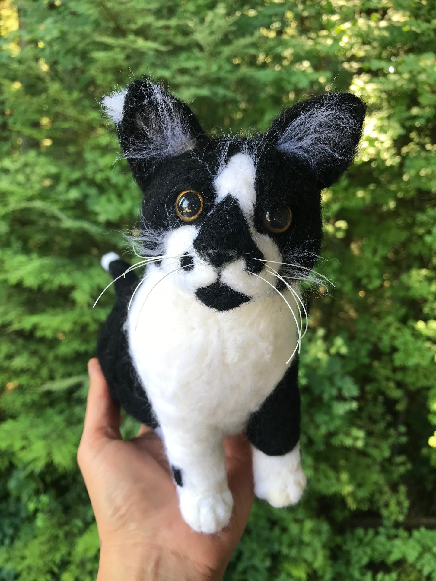 jumbo  needle felted portrait of a tuxedo cat