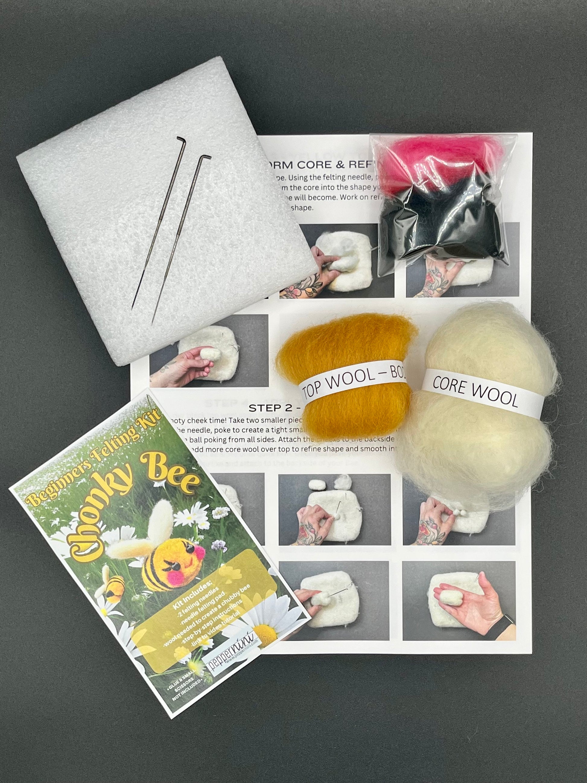 Make this adorable Chonky Bee at home with this easy to follow DIY needle felting kit.