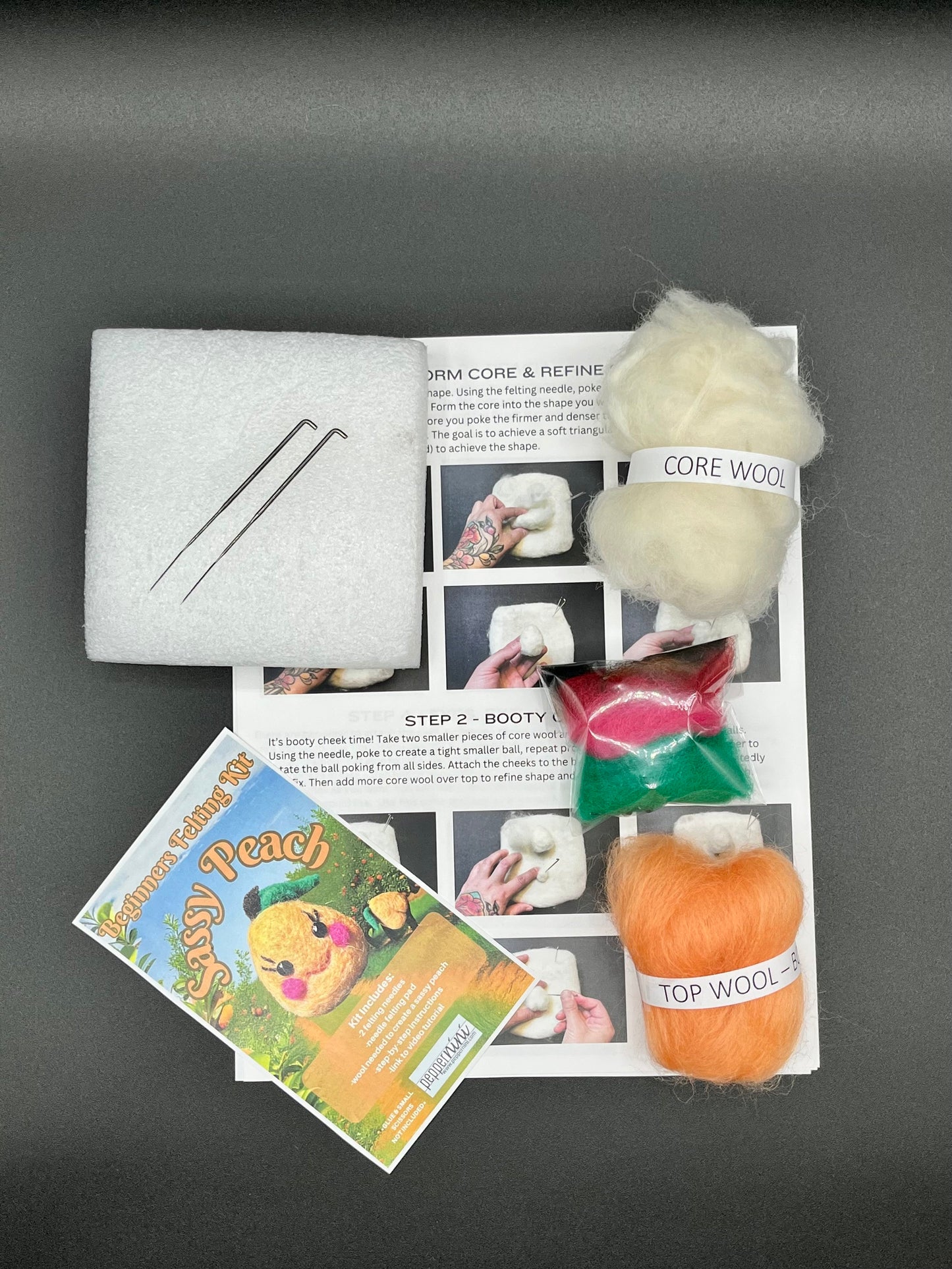 SASSY PEACH Beginners Needle Felting Kit. Easy to follow printable PDF instructions & YouTube Tutorial link. All supplies included!