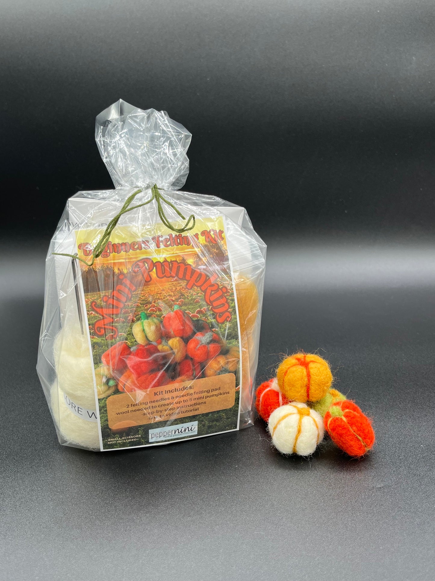 Make up to 5 mini pumpkins with this easy to follow DIY needle felting kit. 