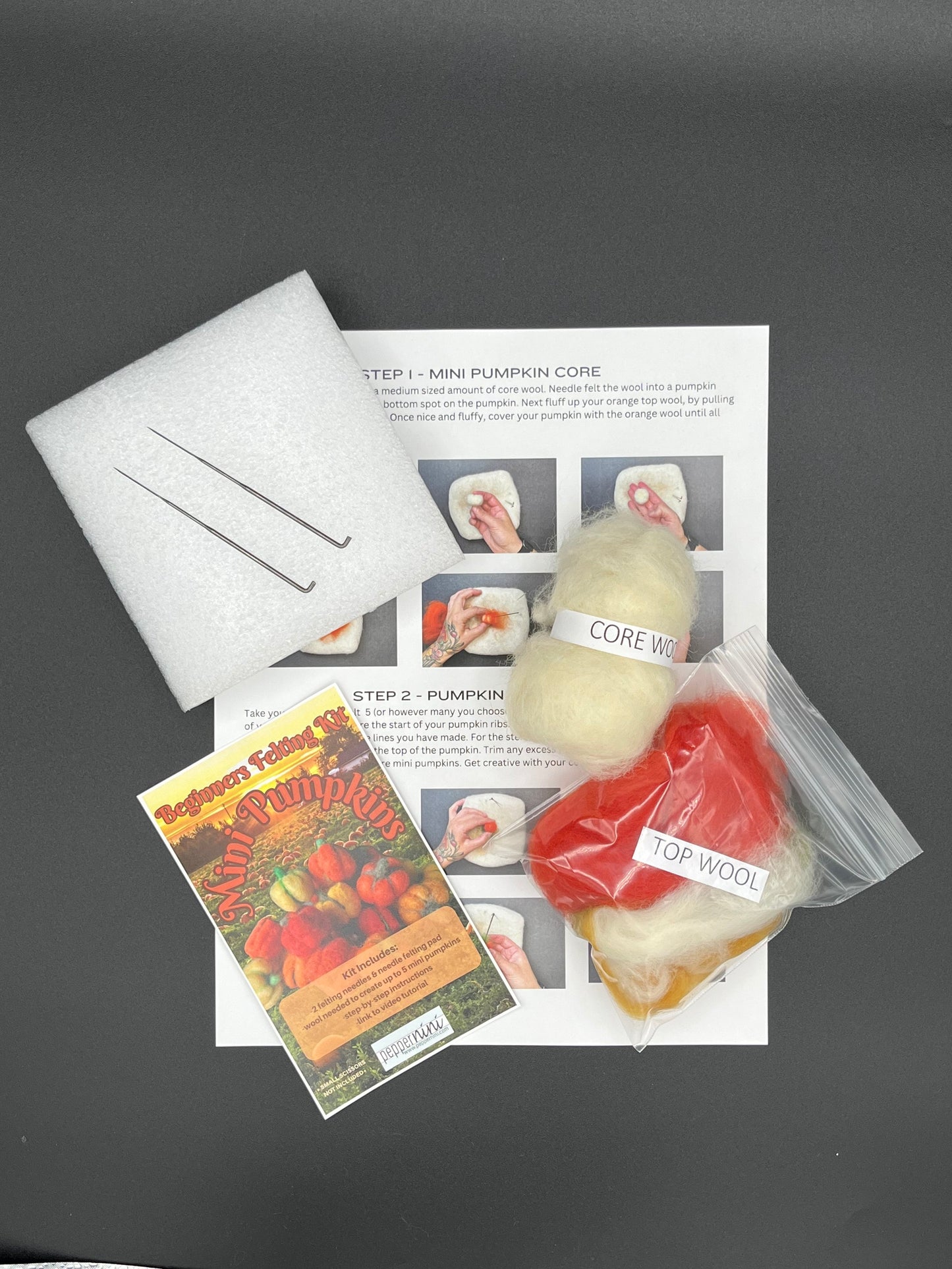 Make up to 5 mini pumpkins with this easy to follow DIY needle felting kit. 