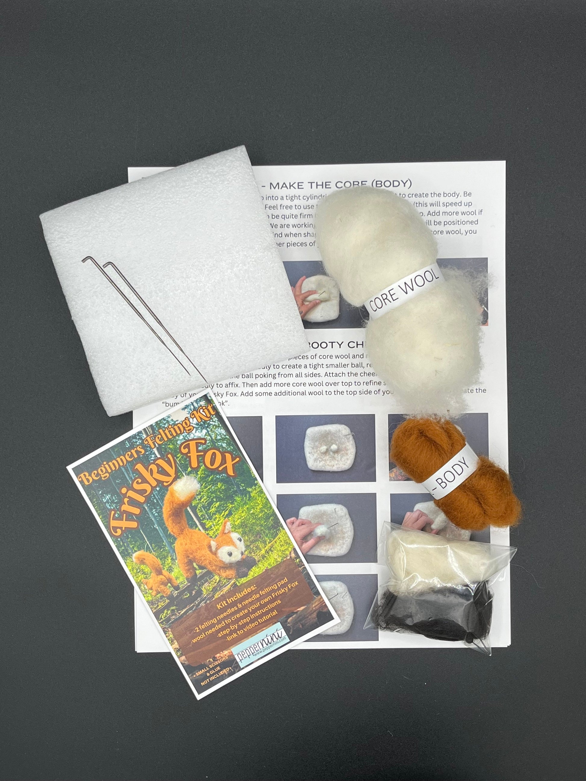 Frisky Fox Beginners Needle Felting Kit. Easy to follow printable PDF instructions & YouTube Tutorial link. All supplies included!