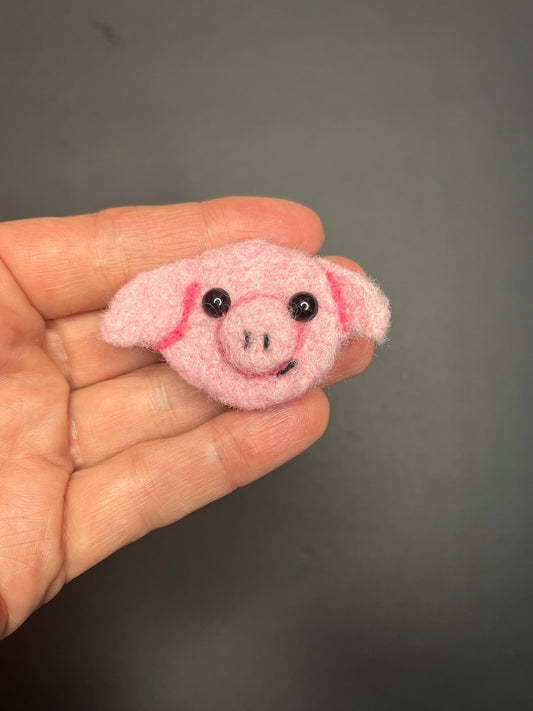 Adorable needle felted pig pin 