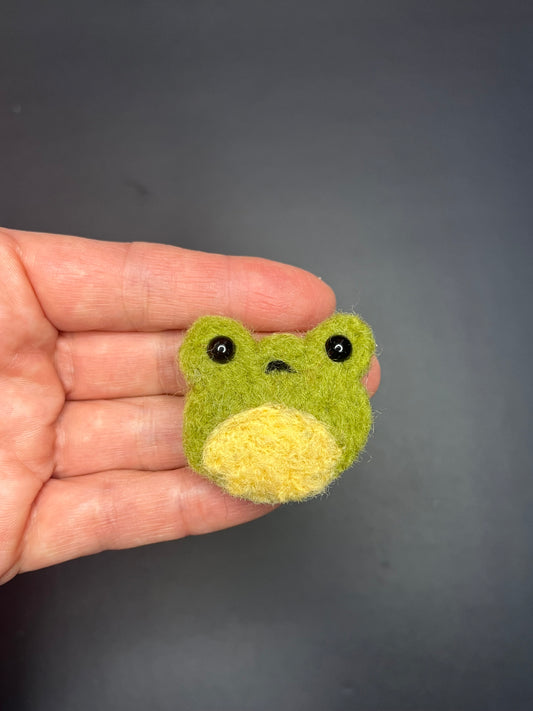 Adorable needle felted frog pin