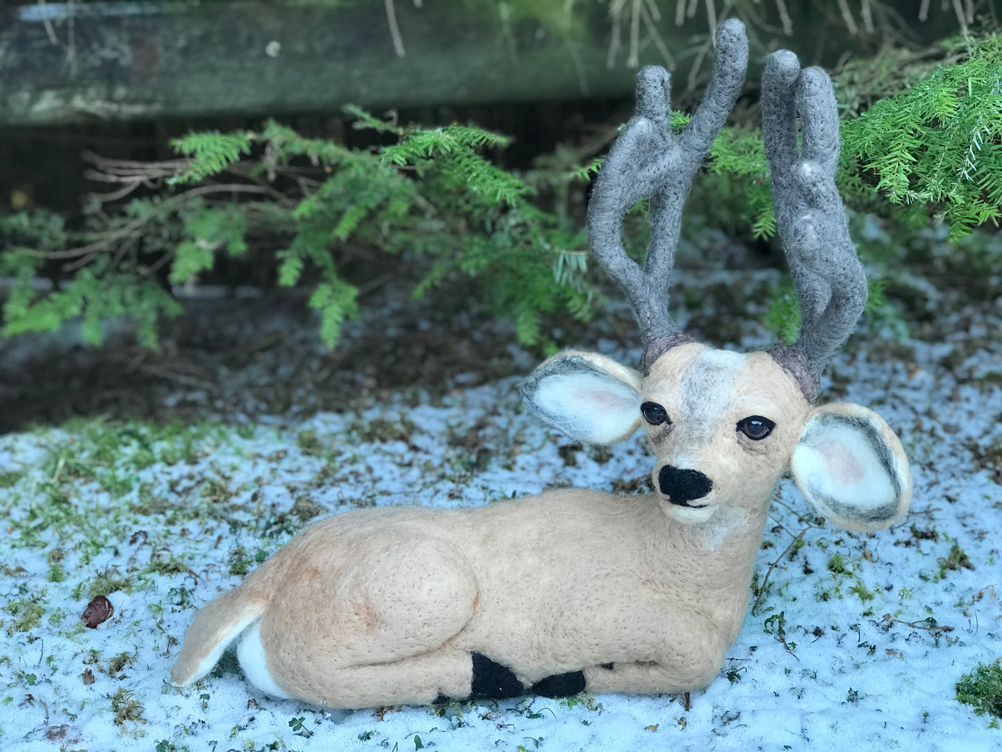 jumbo needle felted portrait of deer laying down