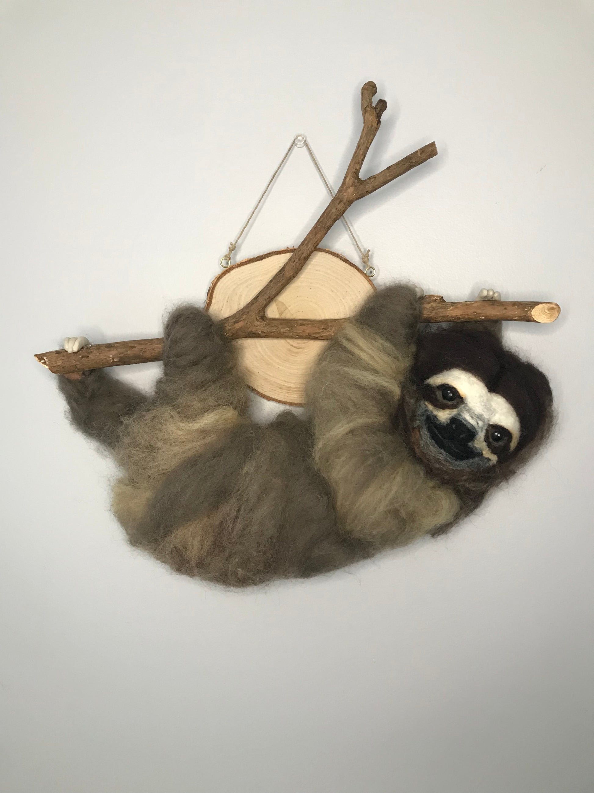 jumbo needle felted portrait of a sloth